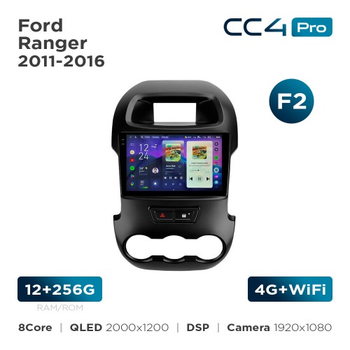 Штатная магнитола Teyes CC4 Pro 2k 12+256 Gb Ford Ranger 2011-2016 (F2) 9"