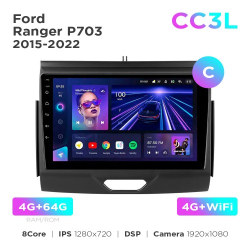 Штатная магнитола Teyes CC3L 4+64 Gb Ford Ranger P703 2015-2022 (C) 9"