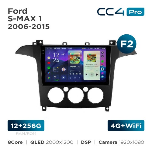Штатная магнитола Teyes CC4 Pro 2k 12+256 Gb Ford S-MAX 1 2006-2015 (F2) 9"