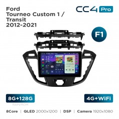Штатная магнитола Teyes CC4 Pro 2k 8+128 Gb Ford Tourneo Custom 1 / Transit 2012-2021 (F1) 9"