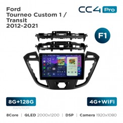 Штатна магнітола Teyes CC4 Pro 2k 8+128 Gb Ford Tourneo Custom 1 / Transit 2012-2021 (F1) 9"