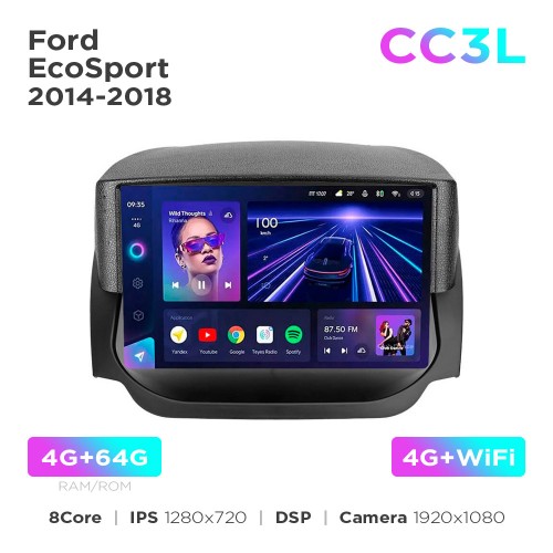Штатная магнитола Teyes CC3L 4+64 Gb Ford EcoSport 2014-2018 9"