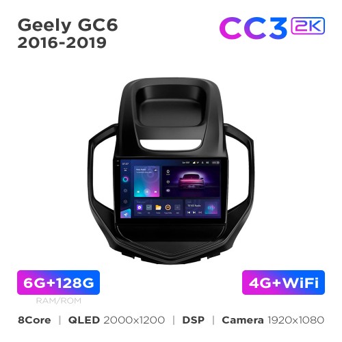 Штатная магнитола Teyes CC3 2k 6+128 Gb Geely GC6 2016-2019 9"