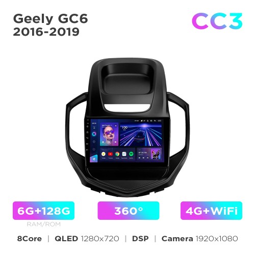 Штатна магнітола Teyes CC3 6+128 Gb 360° Geely GC6 2016-2019 9"