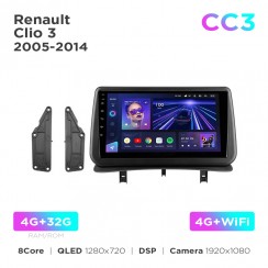 Штатная магнитола Teyes CC3 4+32 Gb Renault Clio 3 (0 Din) 2005-2014 9"