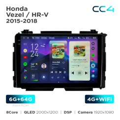Штатная магнитола Teyes CC4 2k 6+64 Gb Honda Vezel / HR-V 2015-2018 9"