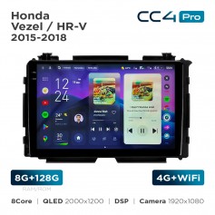 Штатна магнітола Teyes CC4 Pro 2k 8+128 Gb Honda Vezel / HR-V 2015-2018 9"