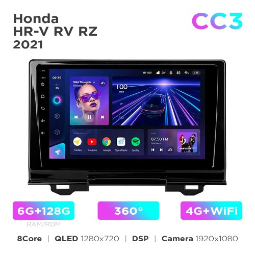 Штатная магнитола Teyes CC3 6+128 Gb 360° Honda HR-V RV RZ 2021 9"