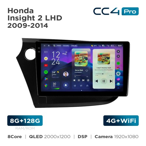 Штатна магнітола Teyes CC4 Pro 2k 8+128 Gb Honda Insight 2 LHD 2009-2014 9"