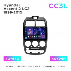 Штатная магнитола Teyes CC3L 4+64 Gb Hyundai Accent 2 LC2 1999-2012 (F1) 9"