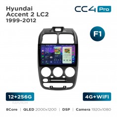 Штатная магнитола Teyes CC4 Pro 2k 12+256 Gb Hyundai Accent 2 LC2 1999-2012 (F1) 9"
