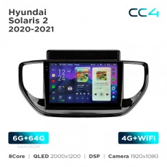 Штатна магнітола Teyes CC4 2k 6+64 Gb Hyundai Solaris 2 2020-2021 9"