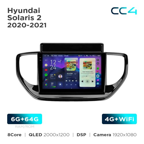 Штатная магнитола Teyes CC4 2k 6+64 Gb Hyundai Solaris 2 2020-2021 9"