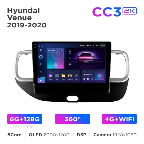 Штатна магнітола Teyes CC3 2k 6+128 Gb 360° Hyundai Venue 2019-2020 10"