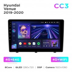 Штатна магнітола Teyes CC3 4+64 Gb Hyundai Venue (1 Din) 2019-2020 9"