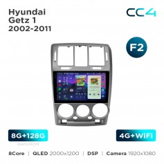 Штатна магнітола Teyes CC4 2k 8+128 Gb Hyundai Getz 1 2002-2011 (F2) 9"