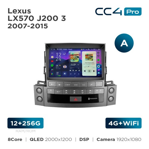 Штатная магнитола Teyes CC4 Pro 2k 12+256 Gb Lexus LX570 J200 3 2007-2015 (A) 9"