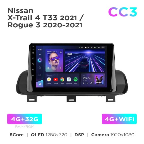 Штатна магнітола Teyes CC3 4+32 Gb Nissan X-Trail 4 T33 2021 / Rogue 3 (0 Din) 2020-2021 10"