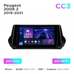 Штатная магнитола Teyes CC3 4+32 Gb Peugeot 2008 2 (0 Din) 2019-2021 9"