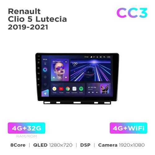 Штатна магнітола Teyes CC3 4+32 Gb Renault Clio 5 Lutecia (0 Din) 2019-2021 9"