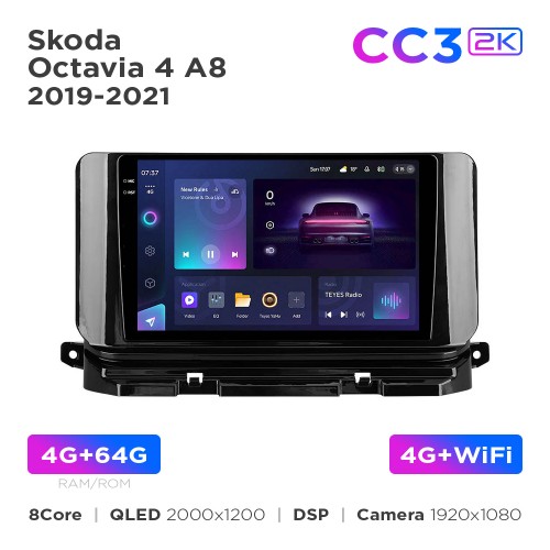 Штатная магнитола Teyes CC3 2k 4+64 Gb Skoda Octavia 4 A8 (1 Din) 2019-2021 10"