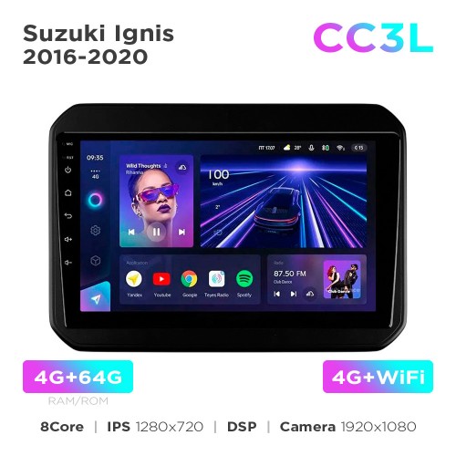 Штатная магнитола Teyes CC3L 4+64 Gb Suzuki Ignis 2016-2020 9"