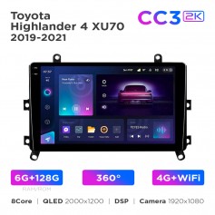 Штатна магнітола Teyes CC3 2k 6+128 Gb 360° Toyota Highlander 4 XU70 2019-2021 9"