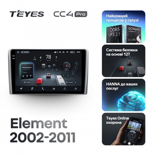 Штатна магнітола Teyes CC4 Pro 2k 8+128 Gb Honda Element YH 2002-2011 10"