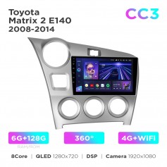 Штатная магнитола Teyes CC3 6+128 Gb 360° Toyota Matrix 2 E140 2008-2014 9"