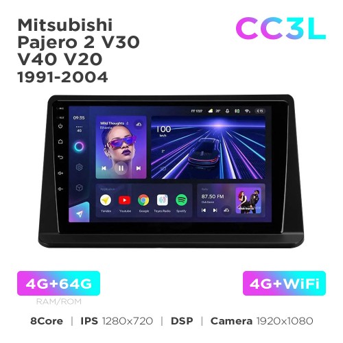 Штатна магнітола Teyes CC3L 4+64 Gb Mitsubishi Pajero 2 V30 V40 V20 1991-2004 9"