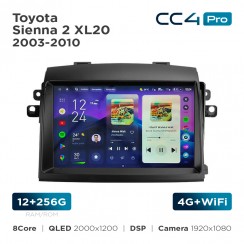 Штатная магнитола Teyes CC4 Pro 2k 12+256 Gb Toyota Sienna 2 XL20 2003-2010 9"