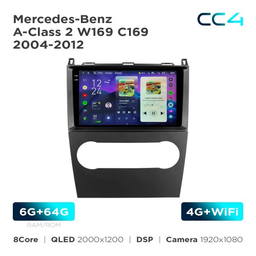 Штатная магнитола Teyes CC4 2k 6+64 Gb Mercedes-Benz A-Class 2 W169 C169 2004-2012 9"