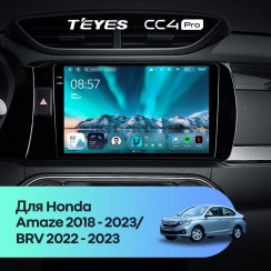 Штатная магнитола Teyes CC4 Pro 2k 8+128 Gb Honda Amaze 2018-2023 / BR-V (Left hand driver) 2022-2023 9"