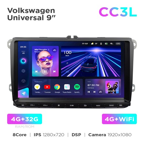 Штатна магнітола Teyes CC3L 4+32 Gb Volkswagen Universal 9"