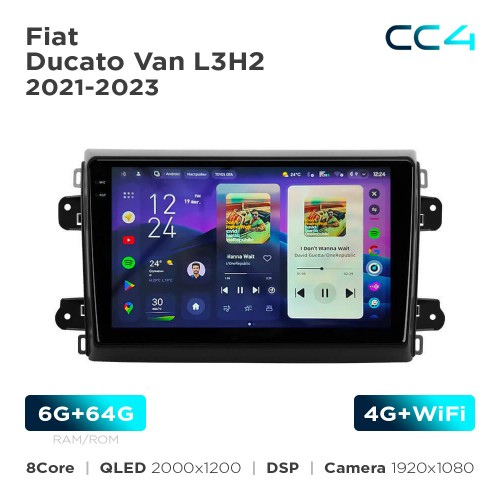 Штатная магнитола Teyes CC4 2k 6+64 Gb Fiat Ducato Van L3H2 2021-2023 9"