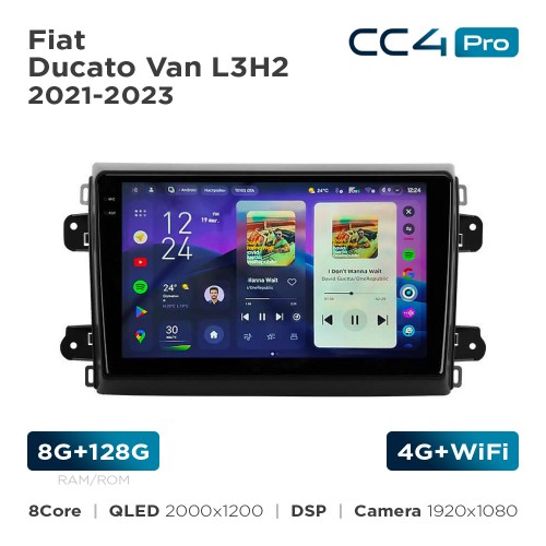 Штатная магнитола Teyes CC4 Pro 2k 8+128 Gb Fiat Ducato Van L3H2 2021-2023 9"