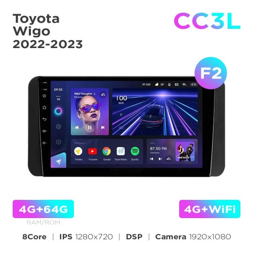 Штатная магнитола Teyes CC3L 4+64 Gb Toyota Wigo 2022-2023 (F2) 9"
