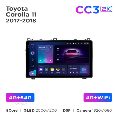 Штатна магнітола Teyes CC3 2k 4+64 Gb Toyota Corolla 11 2017-2018 9"