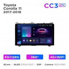 Штатная магнитола Teyes CC3 2k 6+128 Gb 360° Toyota Corolla 11 2017-2018 9"