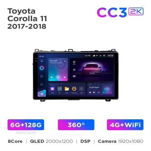 Штатна магнітола Teyes CC3 2k 6+128 Gb 360° Toyota Corolla 11 2017-2018 9"