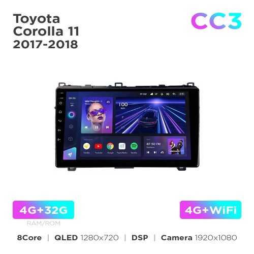 Штатная магнитола Teyes CC3 4+32 Gb Toyota Corolla 11 2017-2018 9"