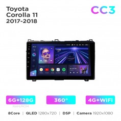 Штатная магнитола Teyes CC3 6+128 Gb 360° Toyota Corolla 11 2017-2018 9"