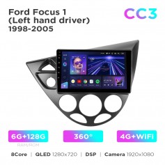 Штатна магнітола Teyes CC3 6+128 Gb 360° Ford Focus 1 (Left hand driver) 1998-2005 9"