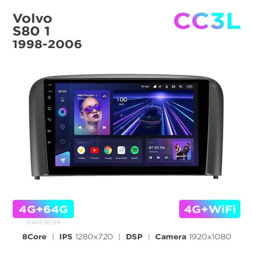 Штатная магнитола Teyes CC3L 4+64 Gb Volvo S80 1 1998-2006 9"