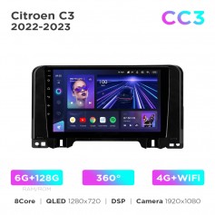 Штатна магнітола Teyes CC3 6+128 Gb 360° Citroen C3 2022-2023 10"