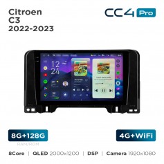 Штатная магнитола Teyes CC4 Pro 2k 8+128 Gb Citroen C3 2022-2023 10"