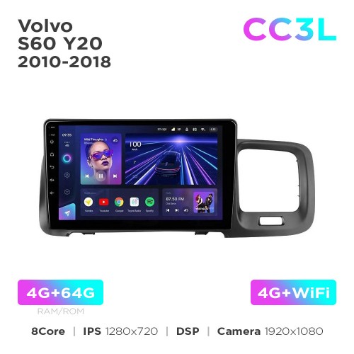 Штатная магнитола Teyes CC3L 4+64 Gb Volvo S60 Y20 2010-2018 9"