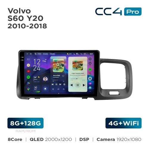 Штатная магнитола Teyes CC4 Pro 2k 8+128 Gb Volvo S60 Y20 2010-2018 9"
