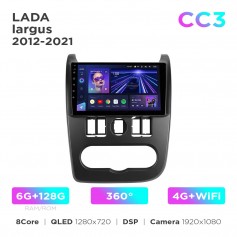 Штатна магнітола Teyes CC3 6+128 Gb 360° LADA Largus 2012-2021 9"