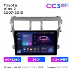 Штатная магнитола Teyes CC3 2k 6+128 Gb 360° Toyota Vios 2 2007-2013 9"